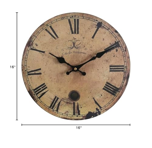 Eruner HDEC0058-#09 16-Inch Vintage Wood Wall Clock - France Pariscafe Des Marguerites Country Retro Style Non-Ticking Silent Wooden Wall Clock thumb #5