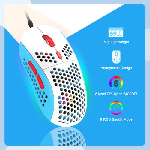 YINDIAO T8 60% Zestaw Klawiatury i Myszy do Gier RGB + Zwinięty Kabel USB C,Klawiatura Mechaniczna, 68 Klawiszy Kompaktowy Układ TKL, Mysz o Strukturze Plastra Miodu, do 6400 DPI, Niebieskie