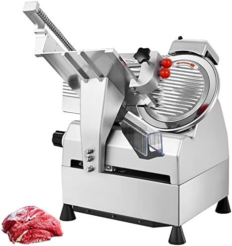 VEVOR Automatic Meat Slicer, 540W Deli Slicer with Two 10″ Stainless Steel Removable Blade, 0-15mm Adjustable Thickness for Home Use, Child Lock Protection, Food Slicer Machine for Meat Cheese Bread