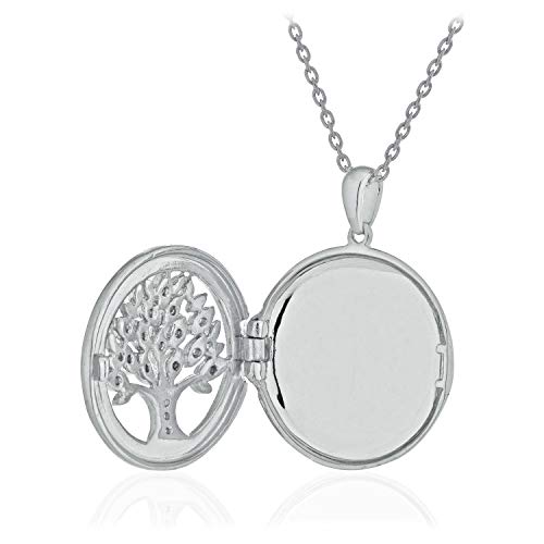 .925 Sterling Silver 1/10 Cttw Diamond Round Tree Of Life Milgrain Locket Pendant Necklace With Cable Chain - 18” (I-J Color, I2-I3 Clarity) #TOP3