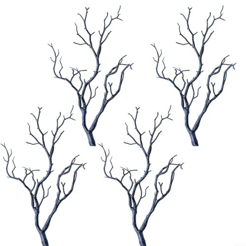 Glewi 4 ramas de árbol secas artificiales de 35 cm, tallos de plástico para boda, fiesta, hogar, hotel, decoración de jarrón, blanco, azul, verde, marrón (azul)