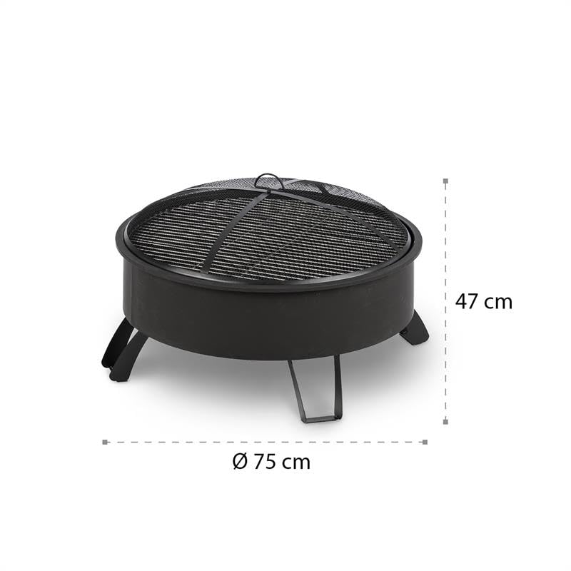 Blumfeldt 2-in-1 Feuerschale - Ø 75 cm Grill, Abnehmbarer Funkenschutz, Ø 68 cm Grillrost, FireView Concept, pulverbeschichteter Stahl, inkl. Schürhaken und Grillrost, Stil: Oreos, schwarz