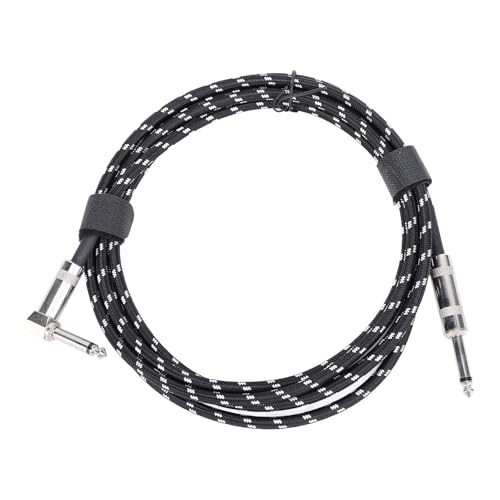 Guitar Cable Angle to Straight Connector Electric Instrument Bass AMP Cord for Bass Guitar 3 Meters Black Line White Dot