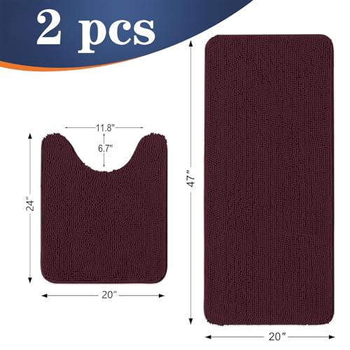 Image of OLANLY Bathroom Rugs Sets 2 Piece, Soft Absorbent Chenille Bath Mats and U-Shaped Contour Toilet Mat Area Rug Set, Machine Washable Bath Carpet, Home Decor Accessories(47 inchx20 inch+24 inchx20 inch, Black Cherry)