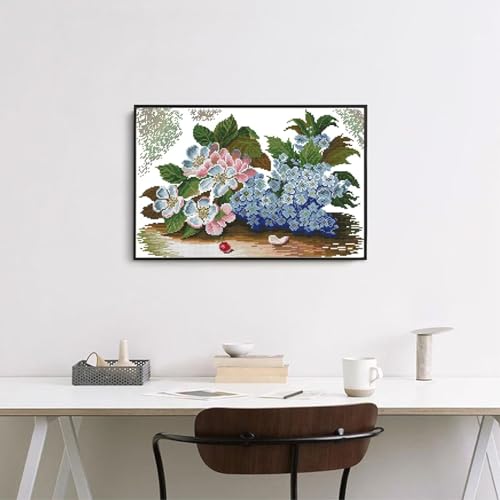 Image of Cross Stitch Kits for Adults Full Range of DIY Stamped Cross Stitch Kits Lilac and Apple Blossom Pattern for Gift and Home Decor 14CT 2 Strands 17.3x12 inch