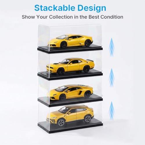 Image of HASTHIP 4-Pack Acrylic Display Cases for 1: 64 Scale Model Cars with Black Base Clear Dustproof Showcase Boxes for Hot Wheels, Matchbox & Diecast Racing Car Collectibles, Display Shelf, 106x46x46mm