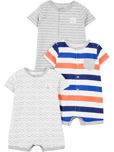 Simple Joys by Carter's Baby 3-pack Snap Up Rompers, stripe, whale, tiger, 0-3 Months