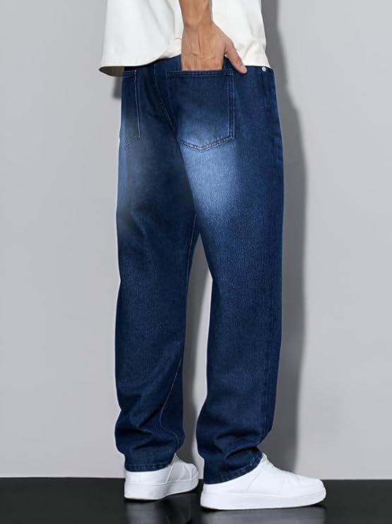 Image of INKKR Men Jeans||Regular Straight Fit Jean's||Loose Fit High Rise Denim Cotton Jeans||
