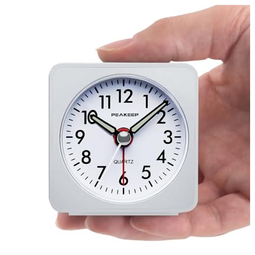 Peakeep Ultra Small, Battery Travel Alarm Clock with Snooze and Light, Silent with No Ticking Analog Quartz (White)