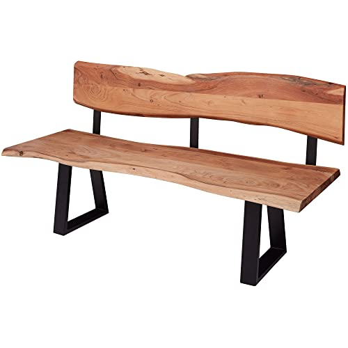 möbelando Esszimmerbank Gaya 180x85,5x60 cm Akazie Massivholz Bank mit Baumkante | Sitzbank Holzbank mit Lehne | Küchenbank Essbank Holz Landhausstil | Baumstamm Küchensitzbank 4 Sitzer Massiv