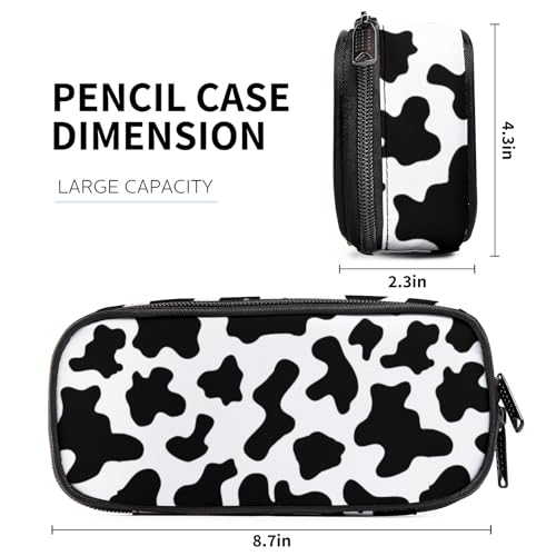 Image of Cow Spots Black White Cow Pattern Pencil Case for Boy Girl Teens, Big Capacity Black Pen Bag with Zipper,Organizer For Home Desk Office School Cosmetic Makeup Bag