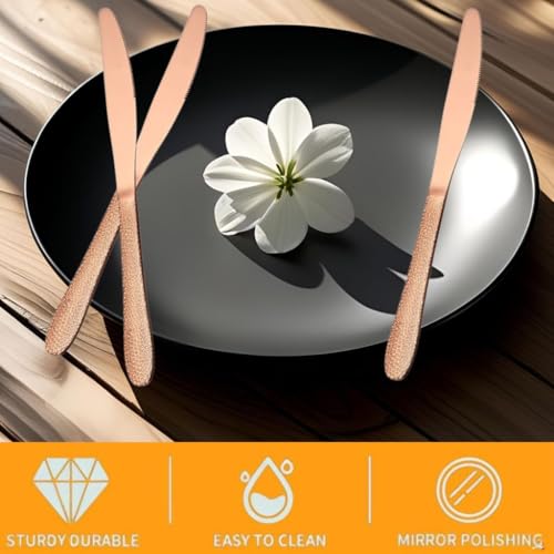 Image of Butter Spreader Knife, Wide Blade Stainless Steel with Comfortable Handle for Multipurpose Kitchen Birthday Christmas, Cheese - Butter Spreader Knives (6 Pcs Dinner knife, Rose Gold)