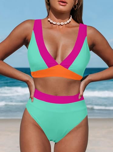 Image of Hilinker Women's Leopard Bikini Swimsuits V Neck High Waisted 2 Piece Bathing Suits