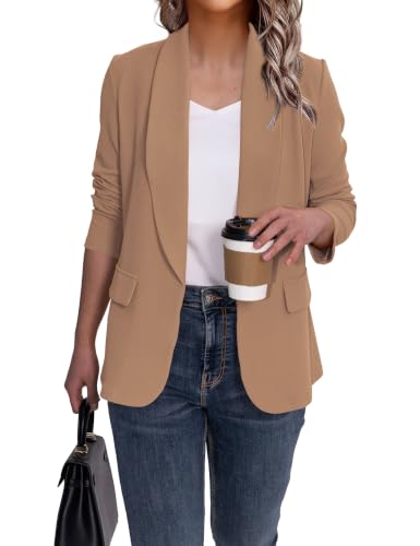Ahlaray Casual Blazer for Women Business Casual Office Khaki Jacket