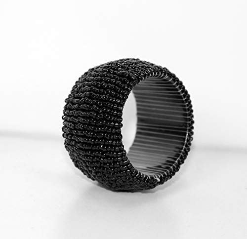 Cotton Craft Glitz Handmade Beaded Dining Table Napkin Rings - Set Of 12 - Halloween Harvest Autumn Fall Thanksgiving Holiday Christmas Xmas Celebration Festive Party Gift Décor - Black #TOP2