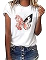 heekpek T Shirt Donna Manica Corta Bianca Cotone Maglietta Manica Corta Donna Casual Girocollo Stampa Estiva Base Tee Bluse, Farfalla, XL