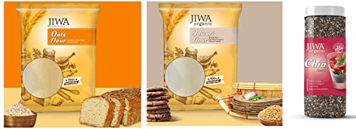 Image of JIWA healthy by nature Organic Chia Whole Seeds 200 g, Certified Organic & Oats Flour, 900 g (Gluten Free) & SFT Dried Kiwi, Handpicked, 1 kg