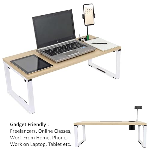 Image of Isomars Bed Desk /Floor Desk with Mobile Holder 76cm x 35.5cm (30 inch x 14 inch) Laptop Study Table for Work from Home, Online Classes, Card Games and Kid's Activities (Wooden)