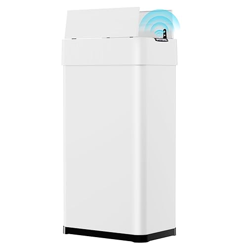 Arlopu Cubo de basura automático de 18.5 galones, cubo de basura con sensor de movimiento de acero inoxidable de 70 L, papelera cepillada sin