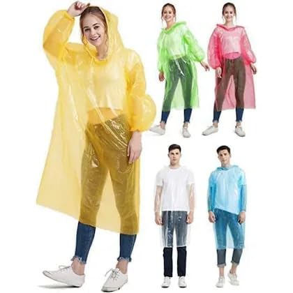 mexza Waterproof Unisex Raincoat Hooded Full Sleeves Outdoor Poncho for Men, Women, Boys & Girls |Disposable Poncho Raingear Travel Rainsuit Durable PVC Rainwear for Camping, Hiking, Travelling MULTICOLOUR-picture-30