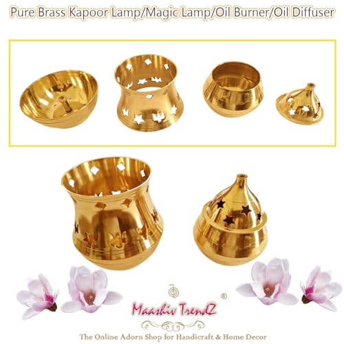 Image of Premium Pure Brass Kapoor Lamp /Aroma Diffuser /Oil Burner /Oil Diffuser /Vastu Diya /Brass Feng Shui Aroma Incense Burner Camphor /Bakhoor Dani /Camphor Lamp with Diya 16.5 cm HT.