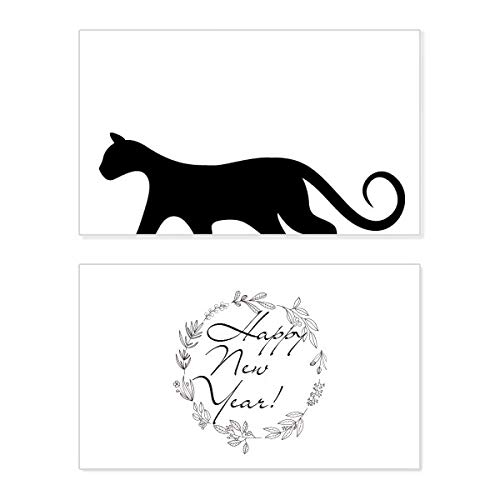 Tarjeta de Año Nuevo con gato negro: diseño minimalista y elegante para felicitar las fiestas