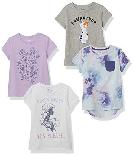 Amazon Essentials Disney | Marvel | Star Wars | Frozen | Princess Mädchen Kurzärmelige T-Shirts, 4er-Pack, Frozen/Batik, 9 Jahre