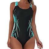Women's One Piece Swimsuit Sports Racerback Swimming Costume Rash Guard Sets Tummy Control Swimsuits Color Block Modest Bathing Suit Padded Swimwear Exercise Surfing Swimming Suits Green - Image 2