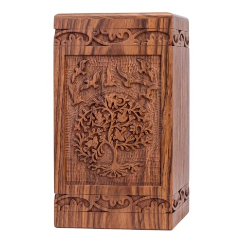 INTAJ Handcarved Wooden Cremation Urn Box for Human Ashes