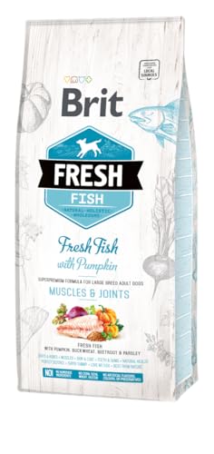 Brit Fresh Croquettes au Poisson pour Chiens de Grande Race, avec Citrouille et Sarrasin, Formule Muscles et Articulations, sans Gluten, 12 kg