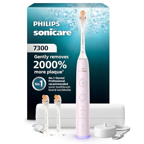 Philips Sonicare 7300 Series Electric Toothbrush - Next-Generation Sonicare Technology, Pressure Sensor, 12 Brushing Settings, SmarTimer, 21-Day Runtime, Travel Case, Light Pink, HX7422/04