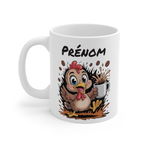 Teecustom Mug Hérisson Personnalisé – Tasse Café Mignonne et Énergique avec Prénom – Cadeau Original (Poule)