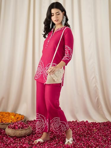 Image of Naixa Women's Lavender Cotton Printed Straight Kurta with Pant | Co-ord Set (NX-CS02)