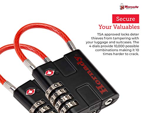 Hornady Tsa Approved Cable Padlocks 2Pk, 96022 - All Metal 4 Digit Combination Locks With A Flexible Wire Shackle, Inspection Indicator, & Easy To Read Dials -Tsa Locks For Luggage, Backpack, Gun Case #TOP6