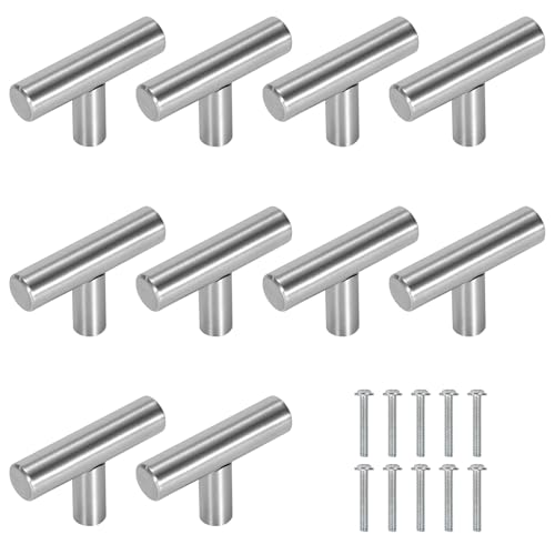 MengH-SHOP Manopole per Mobili in Acciaio Inossidabile T Pomelli per Cassetti Doppio Foro Maniglia per Armadietto con Viti per Porte Armadietti Cassetti Guardaroba 10 Pezzi Argento