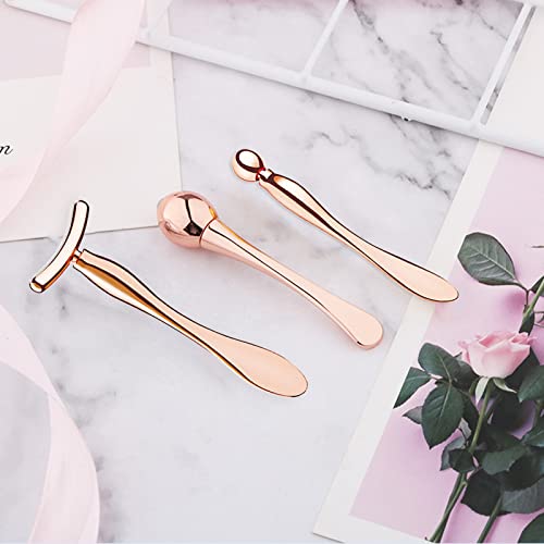 Betterjonny 3Pcs Metal Eye Cream Applicator Roller Wand Stick, Cosmetics Spoon Eye Cream Massager Wand Girls Women Facial Massager For Fatigue Relief Reduce Puffiness (Rose Gold) #TOP3