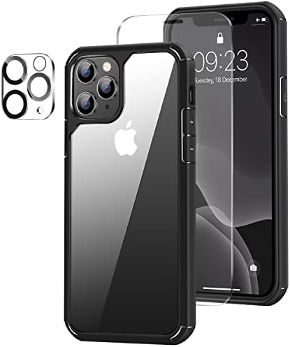 Amizee Compatible with iPhone 11 Pro Max Case [Military Grade Protection] with Screen Protector and Camera Lens Protector Crystal Clear Back Slim Phone Case for iPhone 11 Pro Max - Black