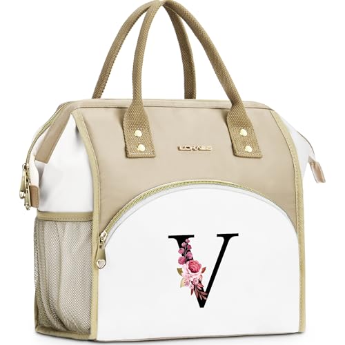 Initial Insulated Lunch Bag Women, Reusable Cooler Lunch Box, Letter V