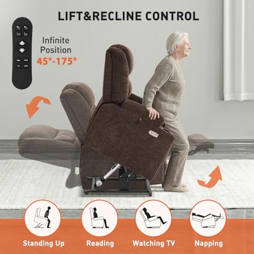 EONIX Dual Motor Lay Flat Power Lift Recliner Chair for Elderly, Electric Recliner Lift Chair for Adults with Heat and Massage, Cup Holders, 400lbs Heavy Duty, SLRY014062, Coffee - Thumbnail 5