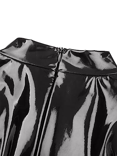 [FEESHOW] 長袖 パテントレザー ジャンプスーツ 穴あき オープンバスト レオタード レースクイーン ボンテージ キャットスーツ 過激 ボディスーツ セクシー コスプレ - 画像4