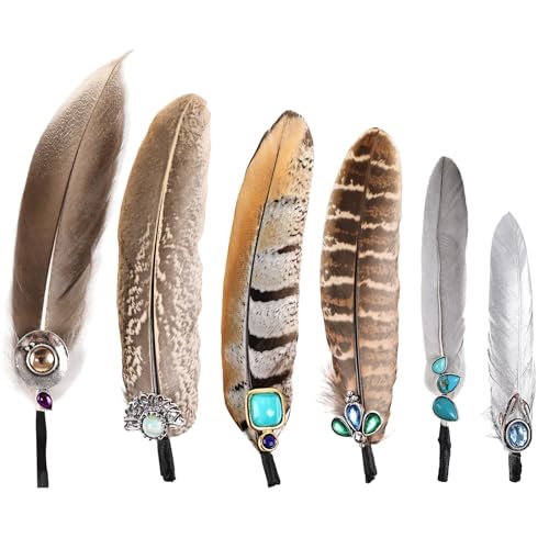 Naplings Hat Feathers 6 Pcs Naturals & Turquoise Mix Feathers for Fedora Cowboy Hats Easy Tuck-in Decor with Accent Colors for Weddings Festivals & DIY Crafts