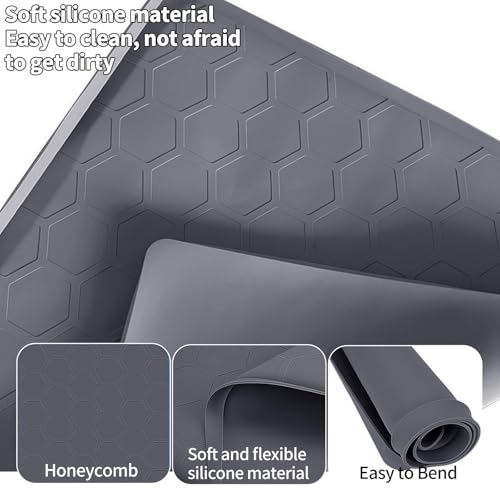 Kühlschrankmatte, Mini-Kühlschrank-Tropfmatte, Silikon Kühlschrankmatten mit Erhöhtem Rand Kühlschrank Tropfschale Kühlschrank Bodenschutz für Kühlschrank Waschmaschine (WabenGrau-60x60cm)