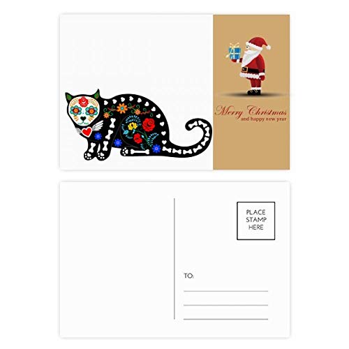 Cartes postales chat noir fleur d'os Halloween terreur Père Noël papeterie festive