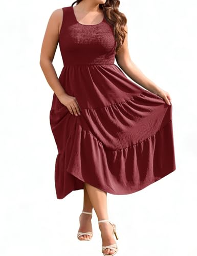heekpek Sommerkleid Große Größen Damen Midi Musselin Kleid Leicht und Luftig Damenkleider Elegant Trägerkleid Lange Somm...