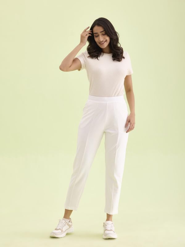 Image of GO COLORS Viscose Stretch Blend Ponte Pants Full Length for Women| Breathable, Mid Rise
