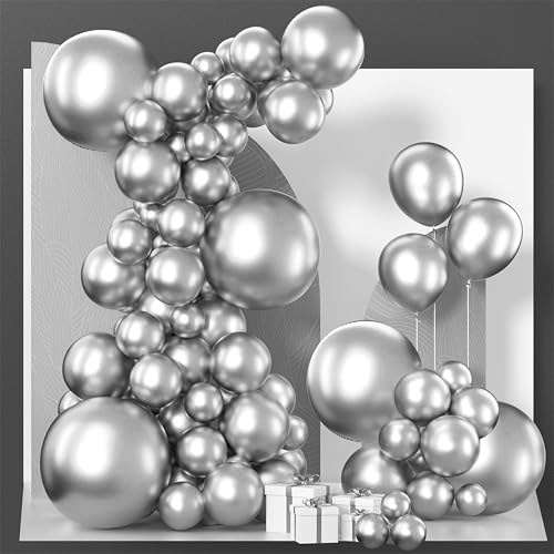 Image of PartyWoo Metallic Silver Balloons 120pcs Different Sizes of 18 12 10 5 Inch