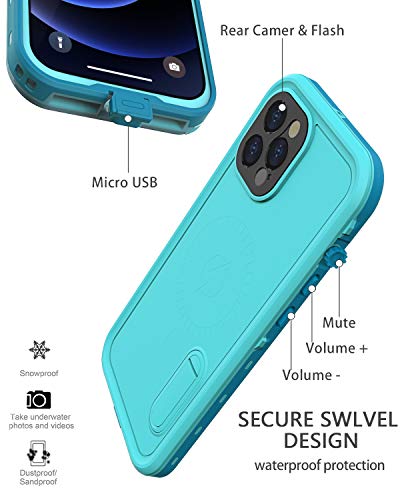Diverbox Iphone 12 Pro Max 6.7" Waterproof Shockproof Case With Kickstand & Built-In Screen Protector (Lakeblue) #TOP2