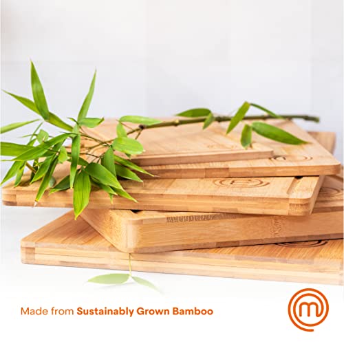 Masterchef Cutting Boards For Kitchen, Bamboo Chopping Board Set Of 3, Organic Food Safe Surfaces For Preparing & Serving Meat, Cheese Etc, Large, Medium & Small Wooden Boards With Juice Grooves #TOP2