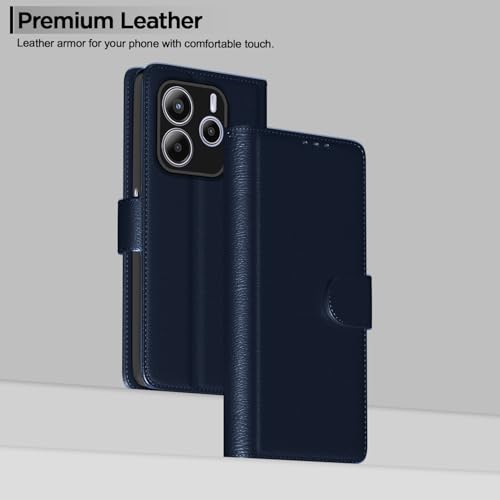 Image of Amazon Basics Flip Cover for Redmi Note 14 5G Leather Finish | Wallet Stand and Shock Proof | Inside TPU with Card Pockets | Complete Protection Flip Case (Blue)