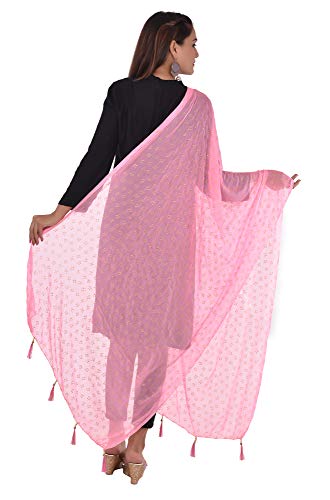 Image of YOUTHQUAKE Soft Chiffon Dupatta with Golden Foil Print & Tassels for Women & Girls
